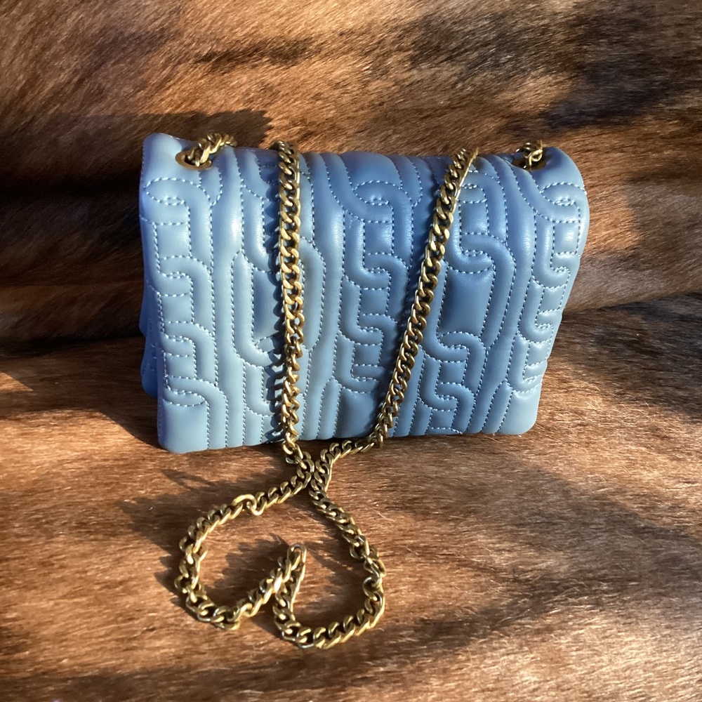 Zara Light Blue Padded Double Compartment Chain Crossbody Handbag